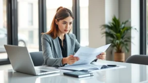 are legal fees tax deductible - Photorealistic image of a professional businesswoman in a modern office reviewin