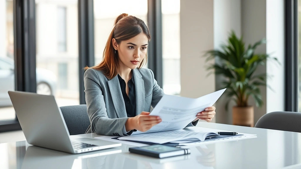 are legal fees tax deductible - Photorealistic image of a professional businesswoman in a modern office reviewin