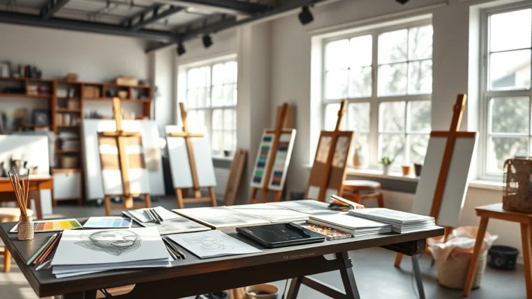 arts tax - A professional artist's studio workspace with natural light streaming through la