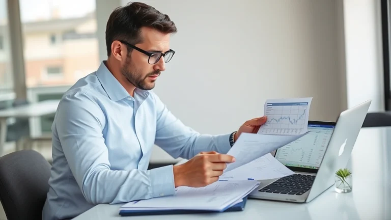 b and o tax washington - A professional accountant reviewing financial documents and tax forms on a moder