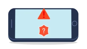 back taxes scam call - Flat vector illustration of a phone with a red warning symbol and shield icon, m