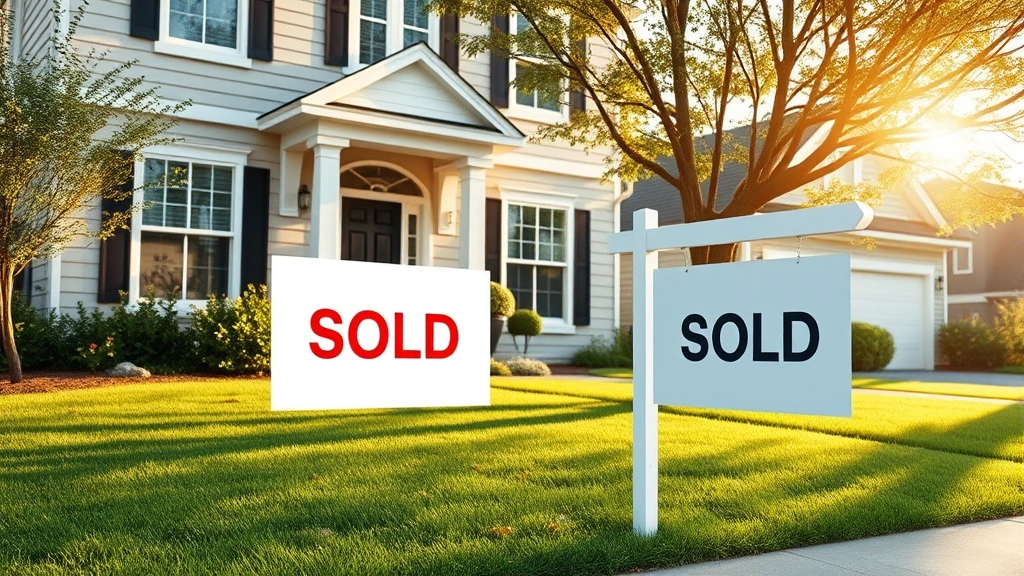 capital gains tax on inherited property - Photorealistic image of a beautiful residential home with a 'sold' sign in the f
