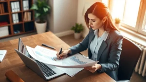 clackamas tax assessor - A professional woman in business attire reviewing property documents and a home