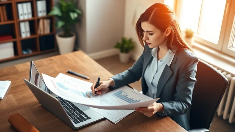 clackamas tax assessor - A professional woman in business attire reviewing property documents and a home