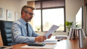 duval county tax collector north main branch - Professional financial advisor reviewing property tax documents at a modern desk
