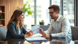 fit tax meaning - A professional financial advisor reviewing a paycheck stub with a client at a mo