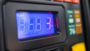 georgia gas tax suspension - Close-up of a gas pump display showing fuel price and amount dispensed