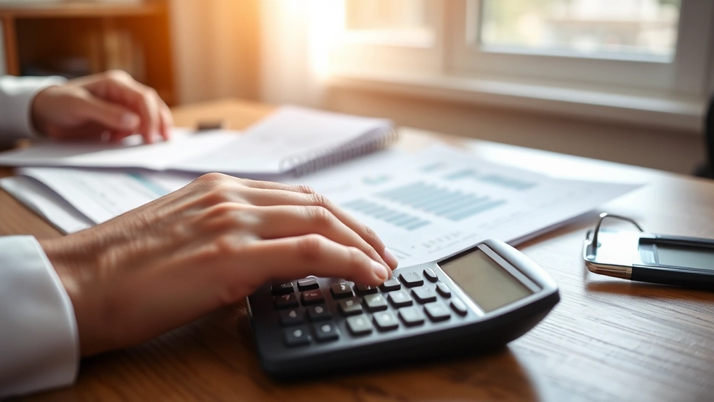 grossed up tax calculations - A close-up of a person reviewing financial documents and a calculator on a woode