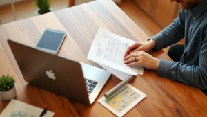 henry county property tax - A professional homeowner reviewing property documents at a wooden desk with a la