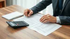 inheritance tax calculator - Professional financial advisor reviewing inheritance documents at a wooden desk