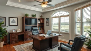 inheritance tax florida - Photorealistic image of a Florida home office with estate planning documents