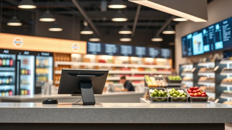 irvine sales tax - Photorealistic image of a modern retail checkout counter with a digital display