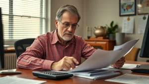 is child support tax deductible - A parent reviewing financial documents and tax forms at a desk with a calculator