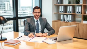 lcp taxes services - A professional CPA or tax advisor in business attire sitting at a modern desk wi