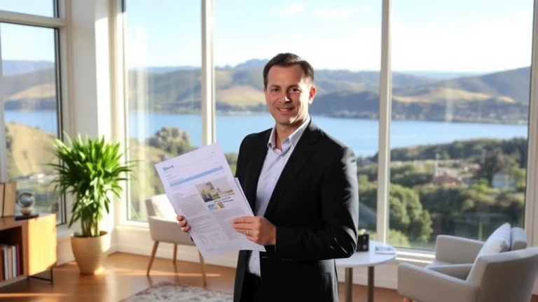 marin county property tax - Professional real estate agent holding property documents in a modern Marin Coun