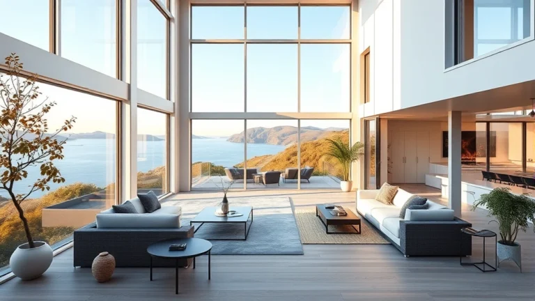 marin property tax - photorealistic image of a beautiful modern Marin County home with bay views, cle