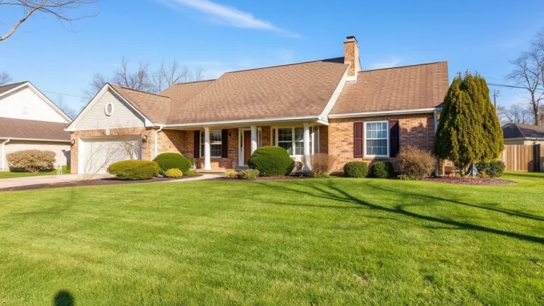 mchenry county property tax - A peaceful suburban home in Illinois with a well-maintained lawn and blue sky, n
