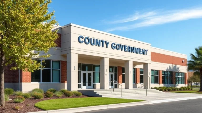 mclennan tax office - A professional, photorealistic image of a modern county government building exte