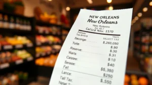 new orleans sales tax - A close-up of a receipt from a New Orleans retail store showing the itemized bre