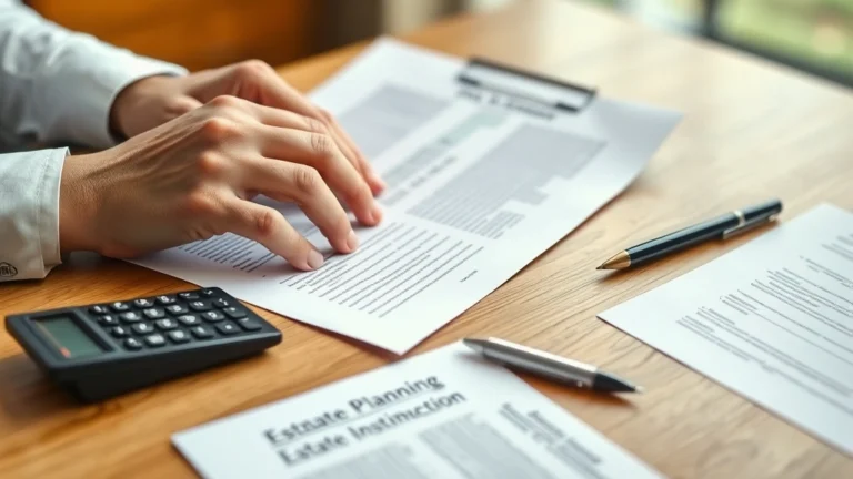 ny estate tax - Close-up of a professional's hands reviewing estate planning documents on a wood