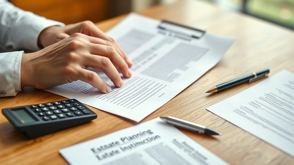 ny estate tax - Close-up of a professional's hands reviewing estate planning documents on a wood