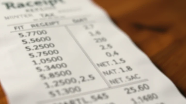 orange county sales tax rate - A close-up of a receipt with blurred numbers and tax line, warm natural lighting