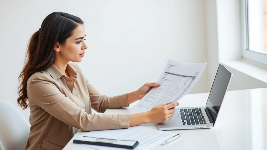 pake taxo - A professional woman reviewing financial documents and tax forms at a clean desk
