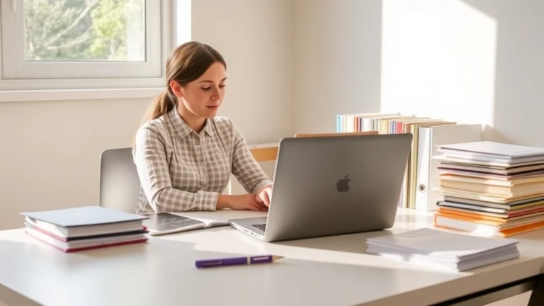 rapid tax filings llc - A person sitting at a clean desk with a laptop and organized file folders, natur