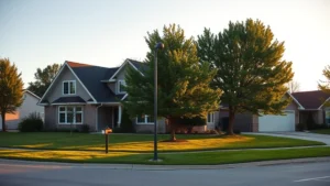 real estate taxes waukesha county - A modern suburban home with a well-maintained lawn and mature trees, photographe