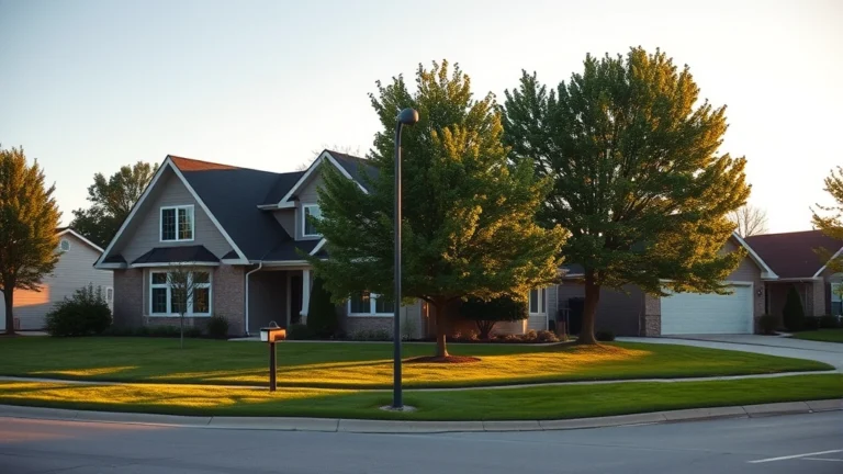 real estate taxes waukesha county - A modern suburban home with a well-maintained lawn and mature trees, photographe