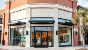 sales tax orange county - Professional photo of modern Orange County retail storefront with contemporary s