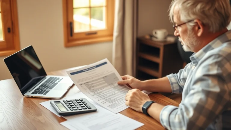 san joaquin property taxes - A California homeowner reviewing property tax documents at a wooden desk with a