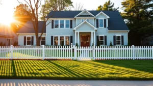 sedgwick county real estate taxes - A modern residential home with a manicured lawn and white picket fence, photogra