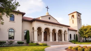 solano county tax collector - Solano County government building exterior with California mission-style archite