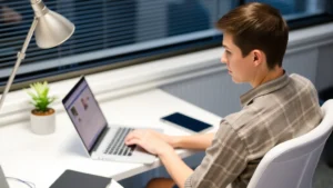 tax act login - A person sitting at a desk with a laptop