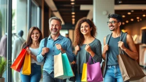 tax free weekend arkansas - A diverse family of four shopping in a modern retail store during daytime, holdi