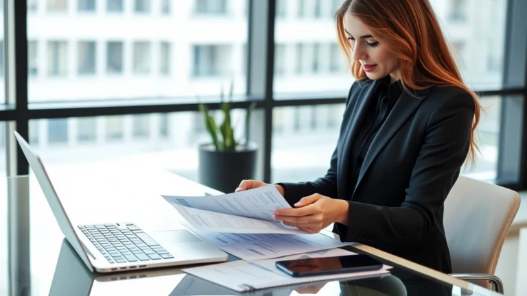 tax sheltered annuity - A professional woman in business casual clothing reviewing financial documents a