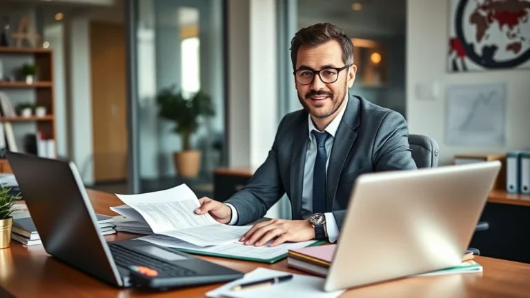 tax stamp on suppressor - Professional tax advisor or CPA in modern office reviewing financial documents a