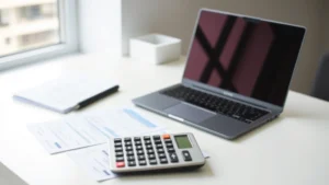 tax topic 152 good or bad - A professional, minimalist workspace with a laptop, calculator, and organized ta