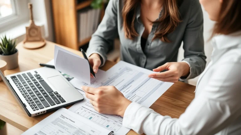 town of hempstead taxes - A professional woman reviewing property tax documents at a home office desk with