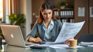 was matthew a tax collector - Photorealistic image of a professional woman reviewing financial documents and t