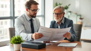 what is a tax abatement - A professional financial advisor in a modern office reviewing property tax docum