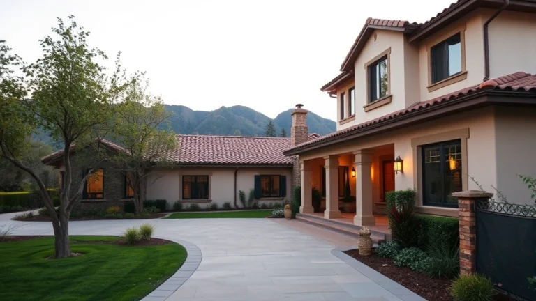 when are property taxes due in california - Wide-angle shot of a California home exterior with mountains in the background