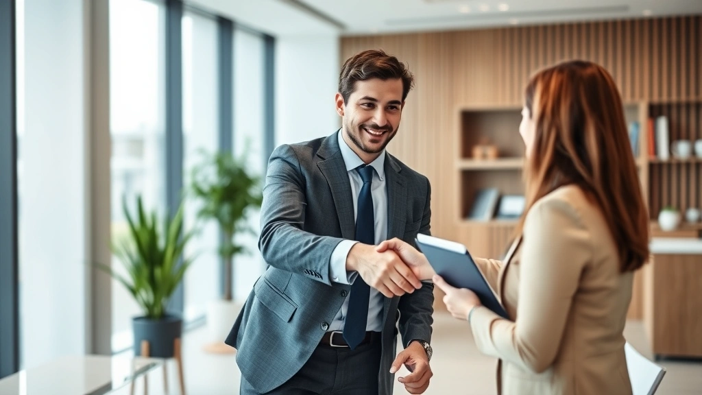 65k a year is how much a month after taxes - 
Business professional shaking hands with financial advisor in clean, contempora