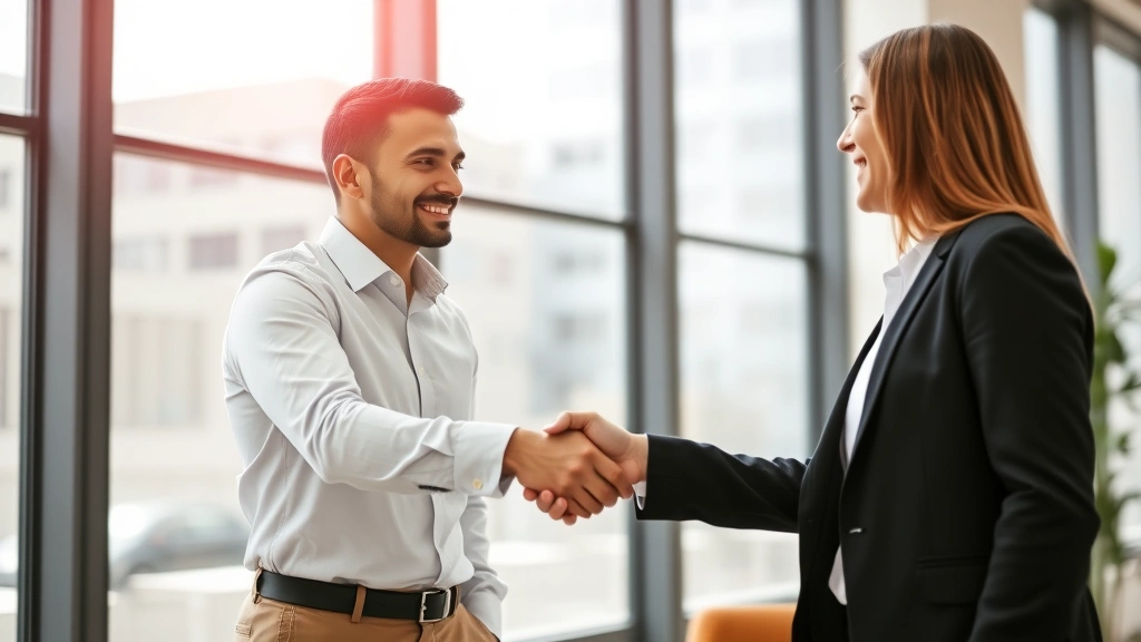 75k a year is how much a month after taxes - 
Two professionals in business casual attire shaking hands in bright office sett