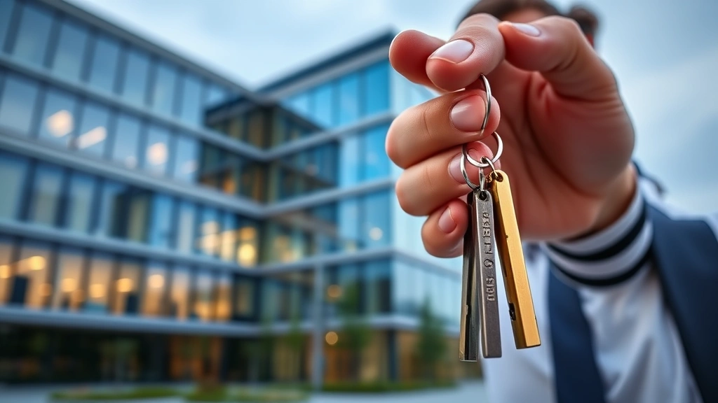 806 tax code - 
Real estate investor holding keys to commercial building property with modern o