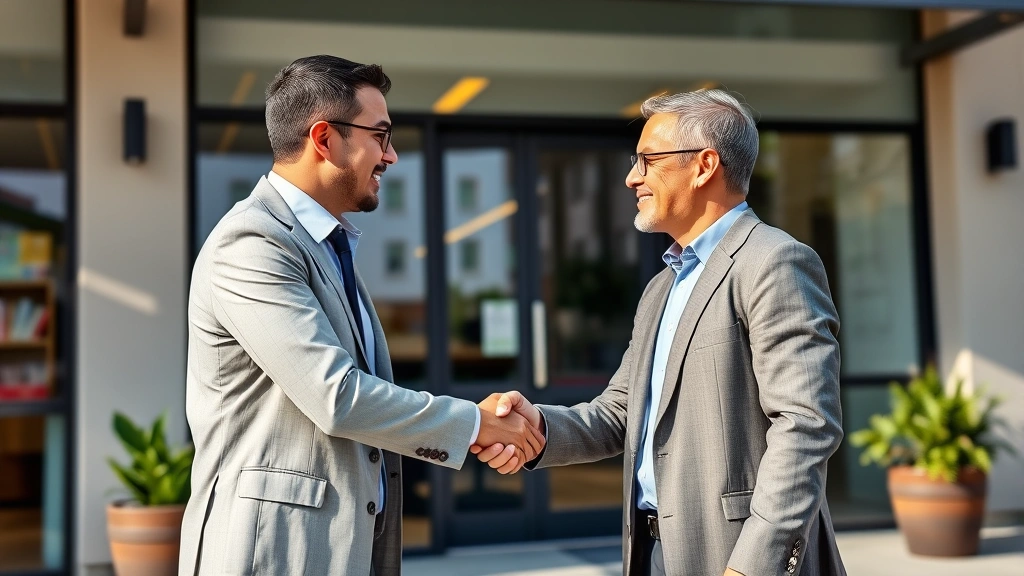 806 tax code - 
Handshake between real estate agent and business owner in front of commercial p