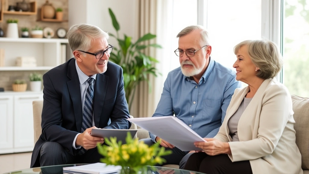 adams county colorado property tax - 
Older homeowner couple meeting with financial advisor discussing property tax p