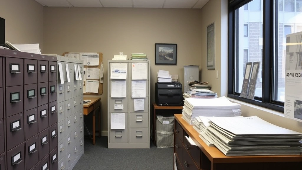 adams county property tax - 
County assessor’s office interior with filing cabinets and property recor