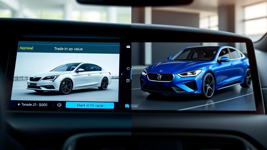 alabama auto sales tax - 
Split-screen comparison showing trade-in vehicle value appraisal on one side, n